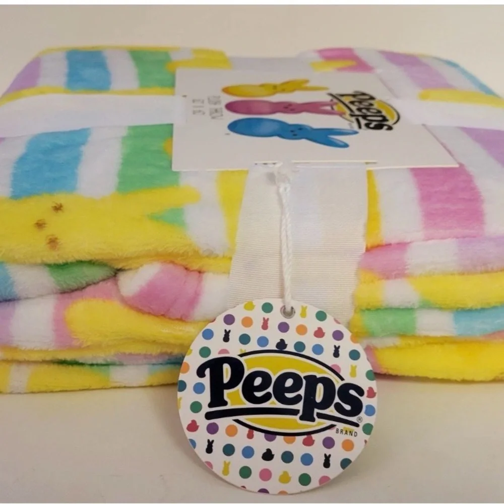 Peeps Plush Throw Blanket - Pastel Stripe & Bunny Print